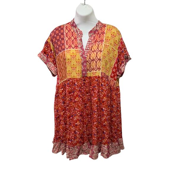 Red Boho patchwork dress size s #1406 - Picture 3 of 8
